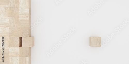 Fototapeta Naklejka Na Ścianę i Meble -  Abstract concept of wooden cubes toy isolated on white background, 3d rendering
