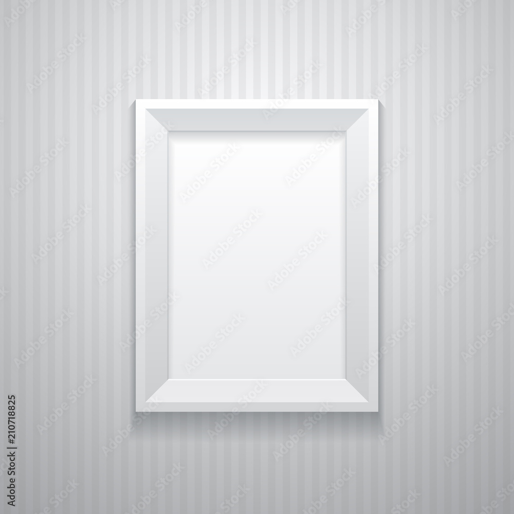 White realistic frame on a striped background. Vector illustration. Template for your design White realistic frame on a striped background. Vector illustration. Template for your design