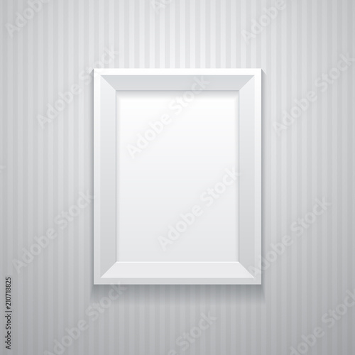 White realistic frame on a striped background. Vector illustration. Template for your design