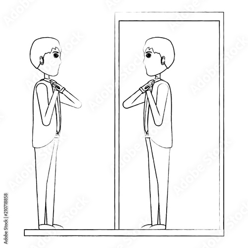 businessman in front of the mirror over white background, vector illustration