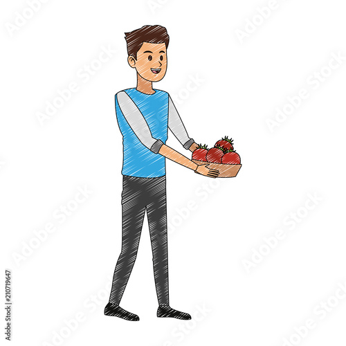 Man with tomatos harvest vector illustration graphic design