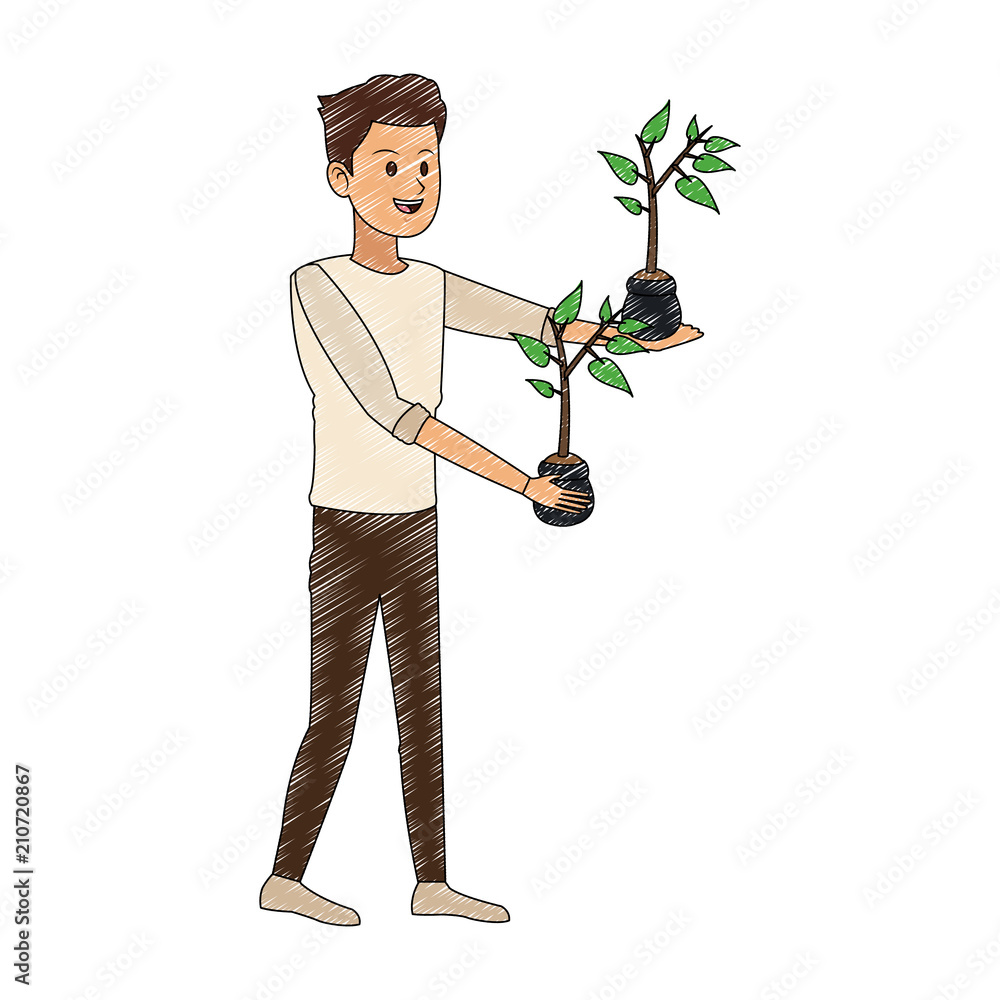 Young man with plants vector illustration graphic design Young man with plants vector illustration graphic design