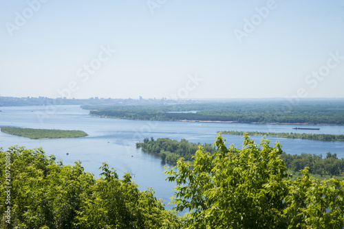 Panoramic view of the river Volga from a helicopter platform the city of Samara Russia. On a Sunny summer day. June 23, 2018