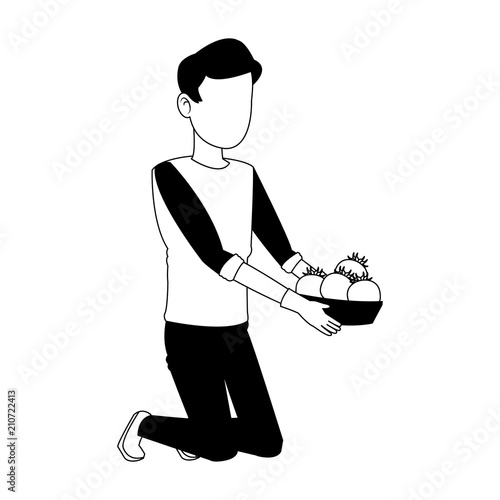 Man with tomatos on basket vector illustration graphic design vector illustration graphic design