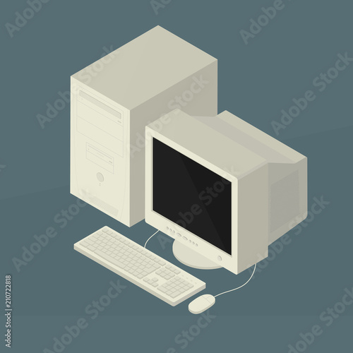 Old Personal Computer Vector Illustration, retro