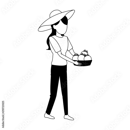 Woman with tomatos harvest in basket vector illustration graphic design vector illustration graphic design