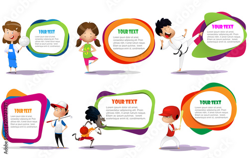 Funny boy cartoon character doing sport