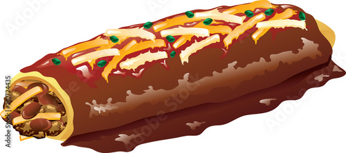 Illustration of a beef enchilada with cheese