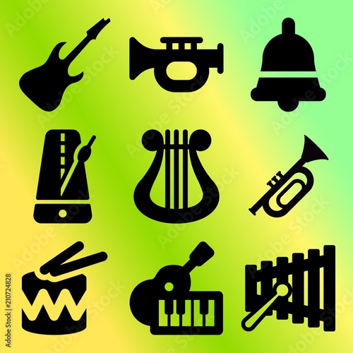 Vector icon set  about music instruments with 9 icons related to illustration, rainbow, musical, note and instrument