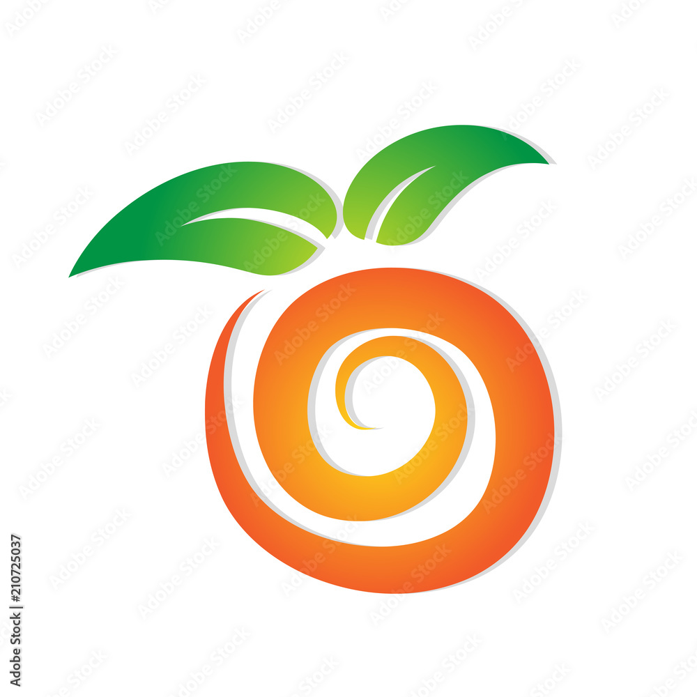 sweet abstract orange logo with green leaf for your design, stock vector illustration