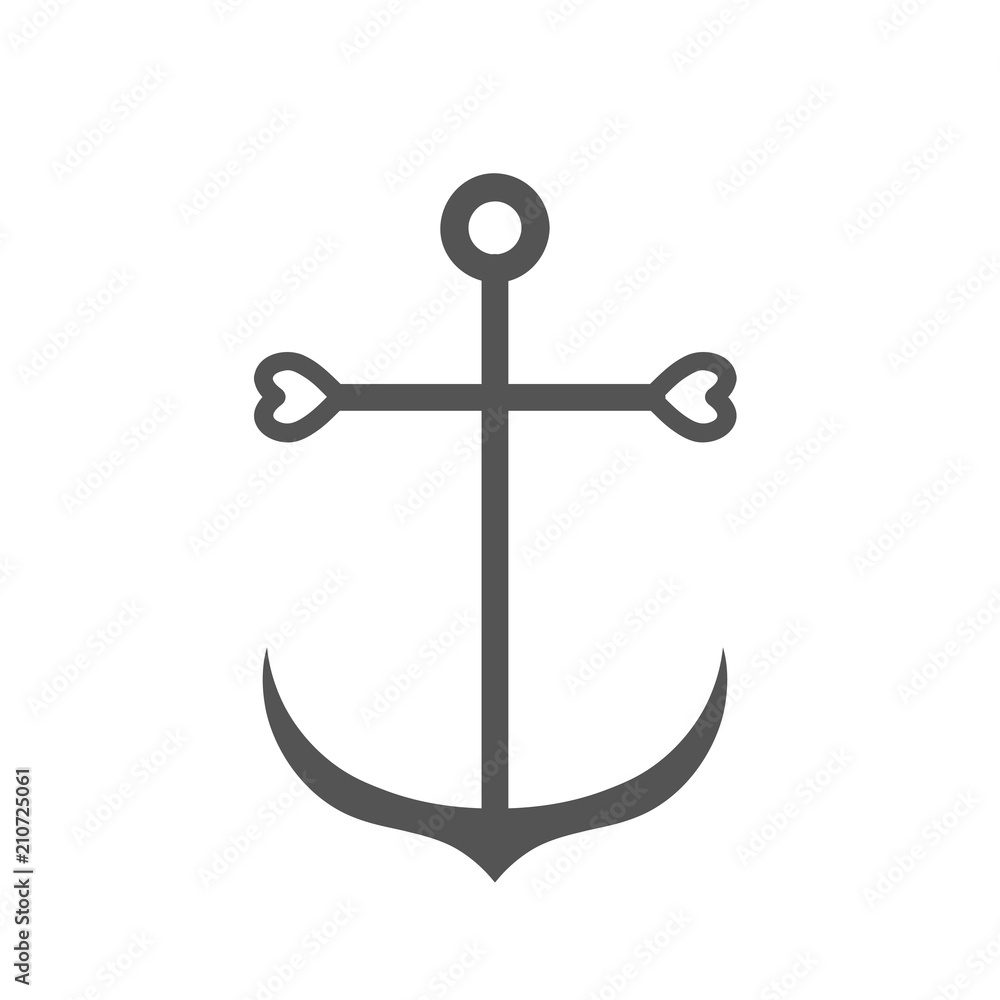 Anchor icon in shapes of heart. Nautical sign symbol. Ship anchor. Love greeteng card. Isolated White background. Flat design Anchor icon in shapes of heart. Nautical sign symbol. Ship anchor. Love greeteng card. Isolated White background. Flat design