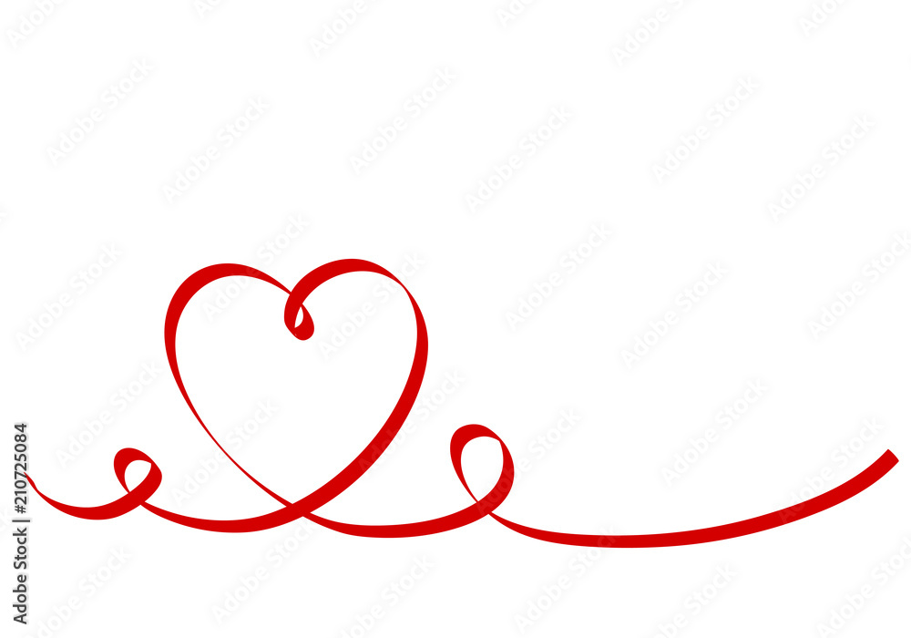 Calligraphy Red Heart Ribbon on White, Vector Stock Illustration