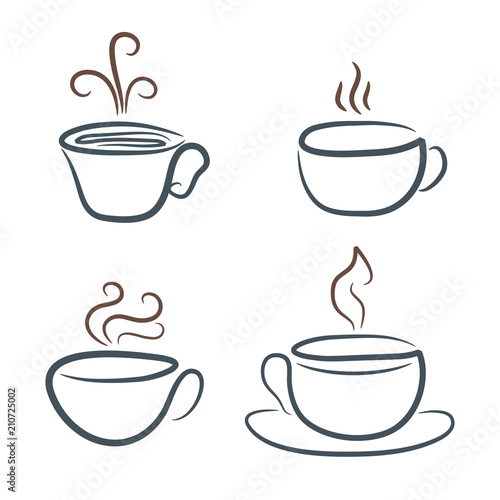 Hand drawing coffee cup and mag for your design, stock vector illustration