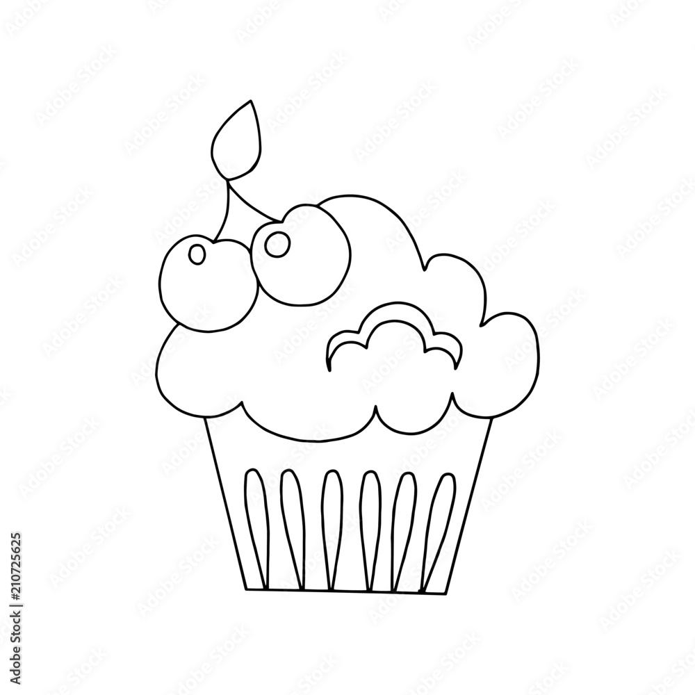 Cupcake cartoon illustration isolated on white background for children color book Cupcake cartoon illustration isolated on white background for children color book