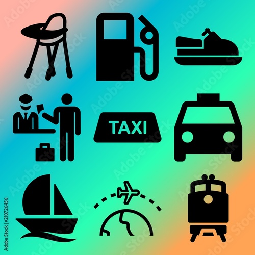 Vector icon set  about transport with 9 icons related to healthy, ship, automobile, action and jetski