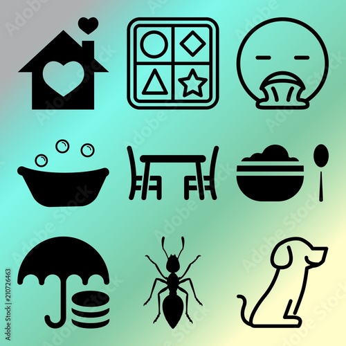 Vector icon set  about home with 9 icons related to lunch, restaurant, man, looking and tongue