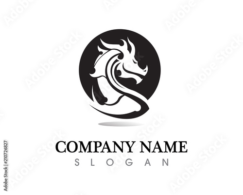 Head dragon flat color logo template vector illustration