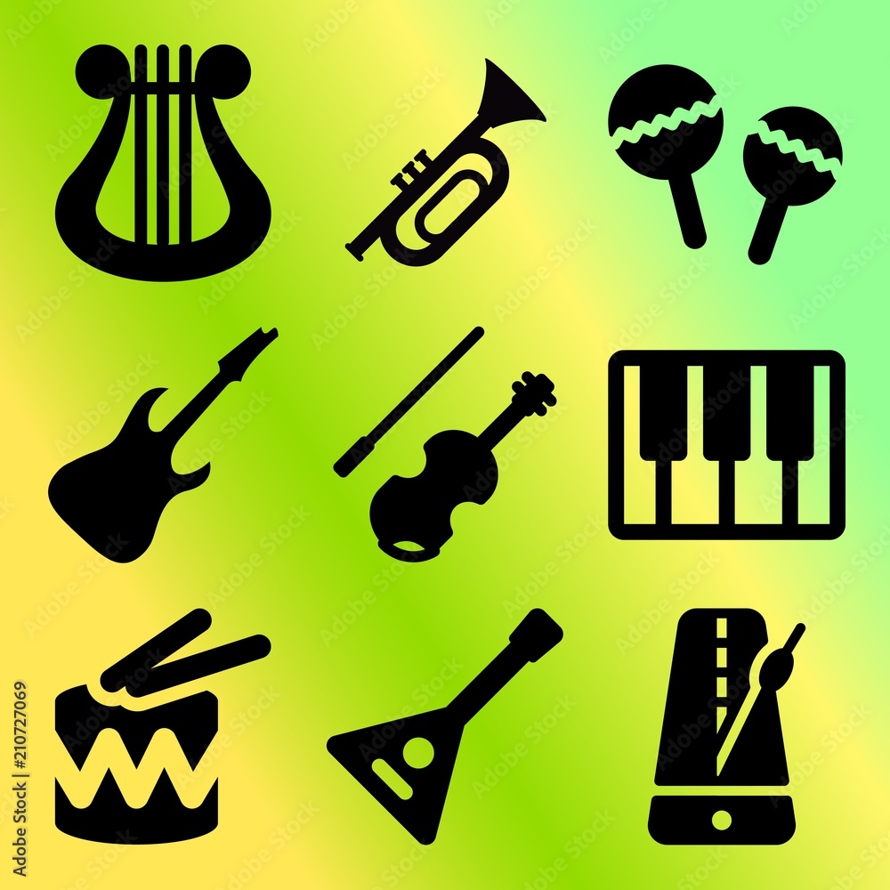 Obraz premium Vector icon set about music instruments with 9 icons related to maracas, beautiful, black, trumpet and music