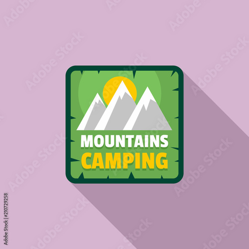 Moutains camping logo. Flat illustration of moutains camping vector logo for web design photo