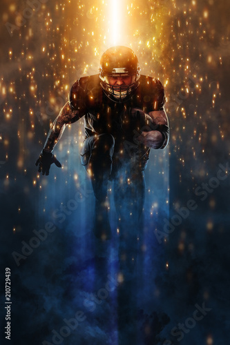 Strong athletic man. American football sportsman player running. Sport moution concept. photo