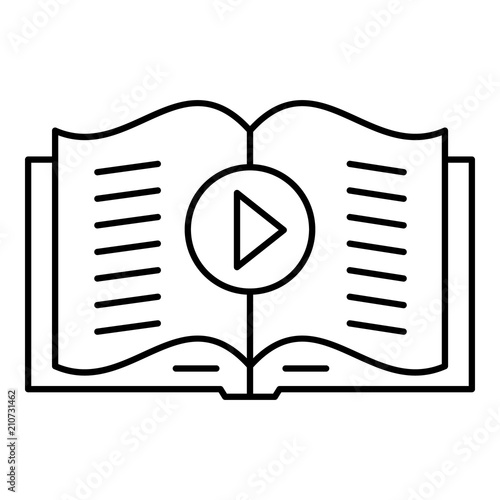 Audio book play icon. Outline illustration of audio book play vector icon for web design isolated on white background