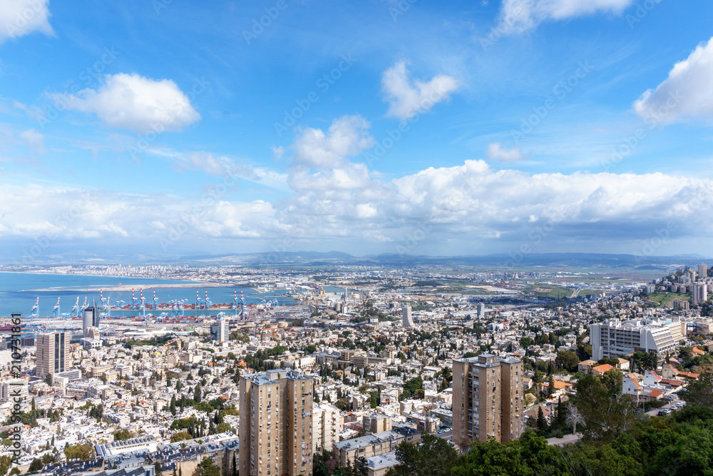 panoramic view of Haifa, Israel on a Sunny summer day