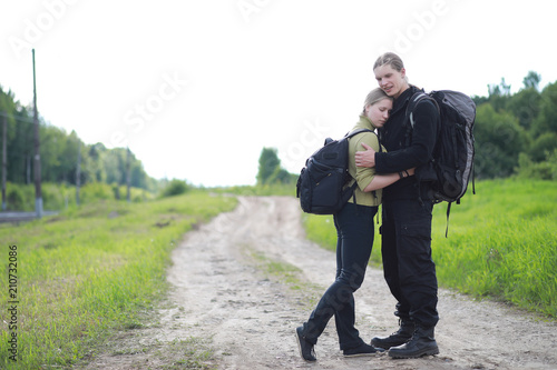 Traveling with a backpack on foot