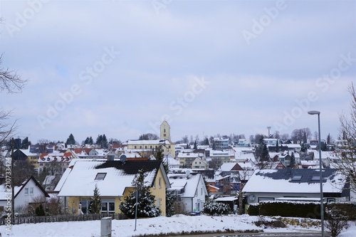 Winter im Dorf Emmingen-Liptingen bei Tuttlingen in Deutschland