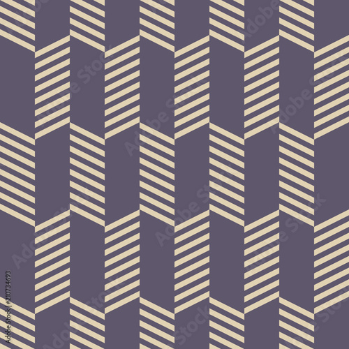 Abstract geometric seamless pattern of striped geometric tiles.