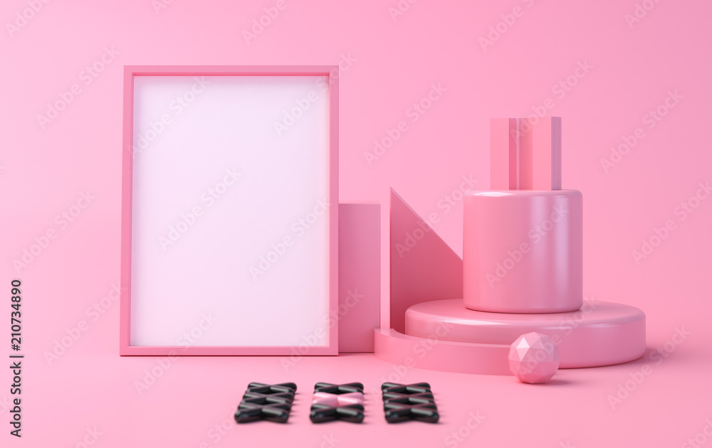 Scene with geometrical forms, the poster model, minimal background, render Scene with geometrical forms, the poster model, minimal background, render