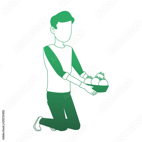 Man with tomatos on basket vector illustration graphic design