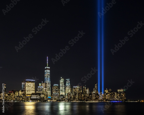 Canvas Print Tribute light memorial event on 11th of September in New York City, Manhattan at