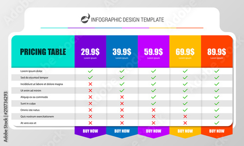 Infographic design template. Pricing table concept. Vector