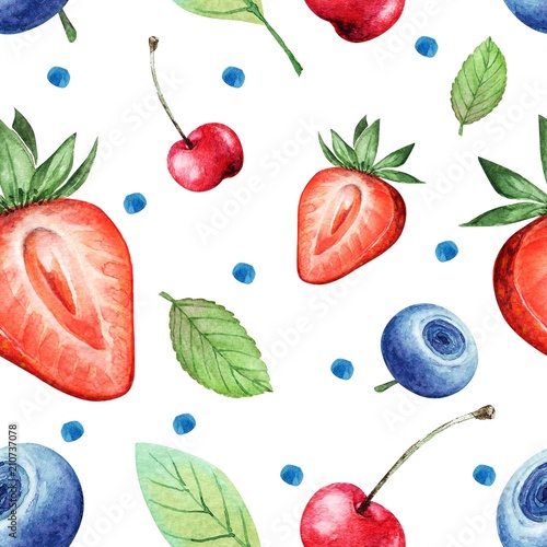 Naklejka bezszwowe tło z akwarela jagody na białym tle