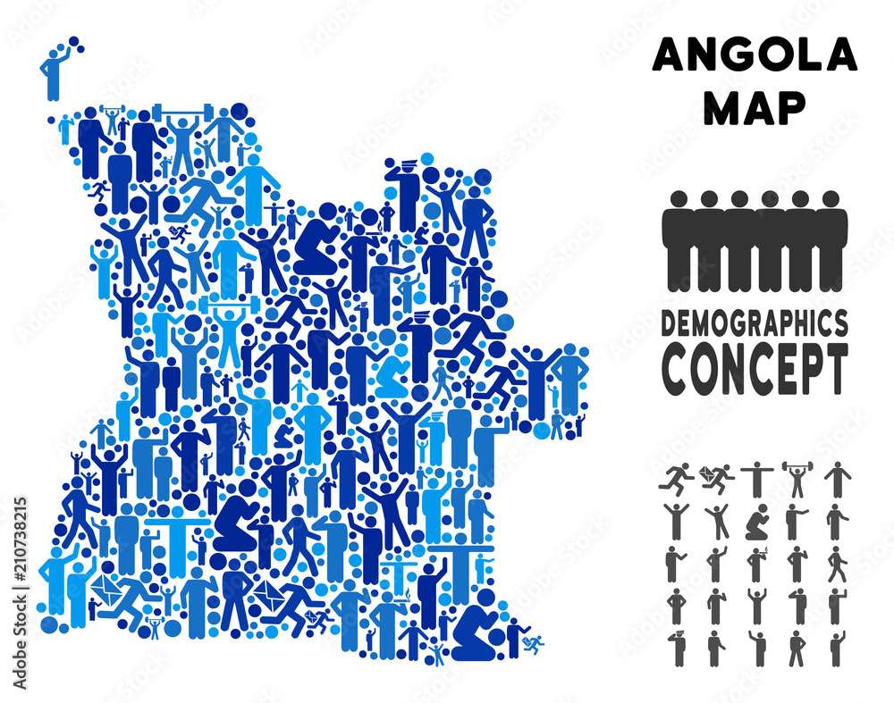 Vector population Angola map. Demography mosaic of Angola map