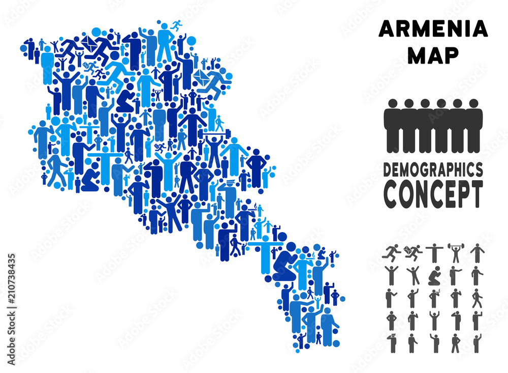 Vector population Armenia map. Demography mosaic of Armenia map