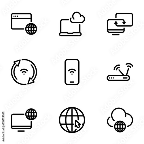 Set of black vector icons, isolated on white background, on theme Internet communication