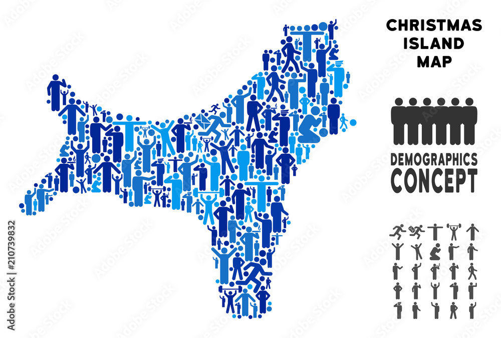 Vector population Christmas Island map. Demography mosaic of Christmas