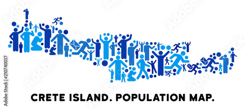 Vector population Crete Island map. Demography collage of Crete Island map combined of persons with variable positions. Demographic map in blue variations.