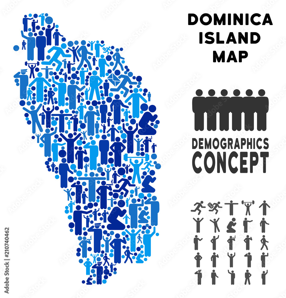 Vector population Dominica Island map. Demography collage of Dominica