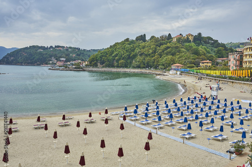 Bay Of Poets With Perfect Alignments of Beach Umbrellas - Lerici