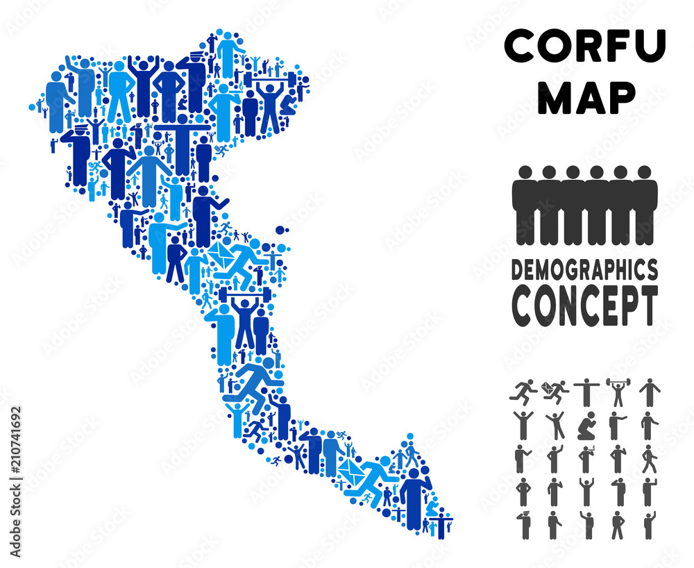 Vector population Greek Corfu Island map. Demography collage of Greek