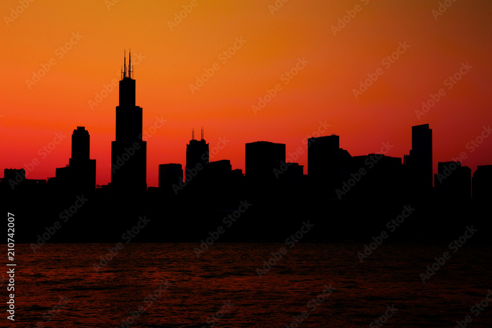 Chicago Skyline Panorama at Sunset