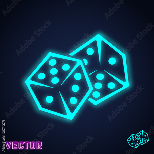 Two game dices neon line design