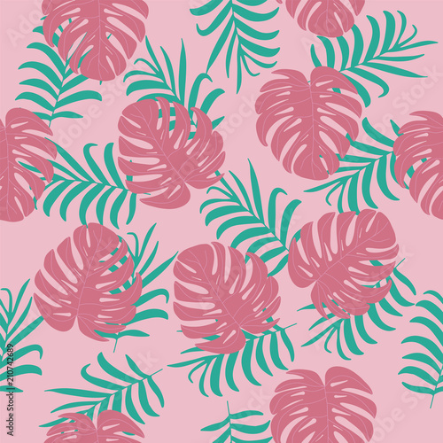 vector Hawaiian tropical summer seamless pattern with leaves