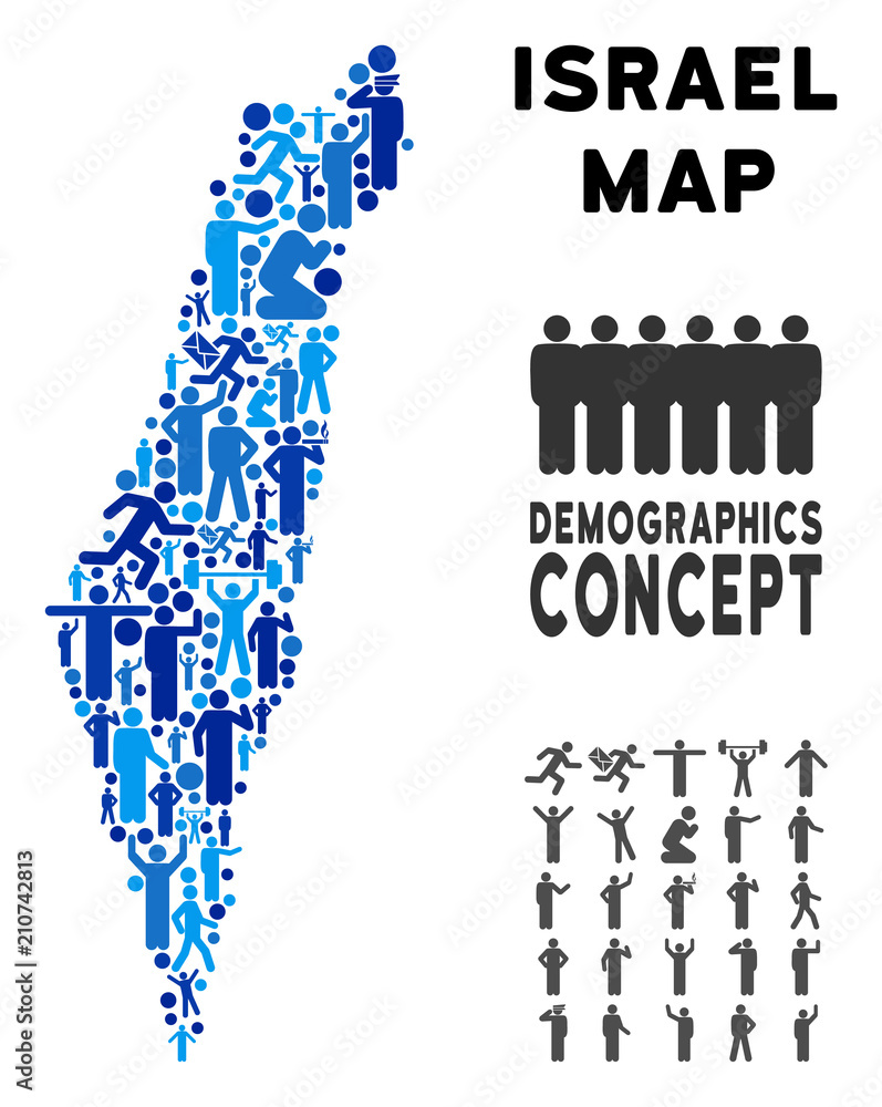 Vector population Israel map. Demography mosaic of Israel map created
