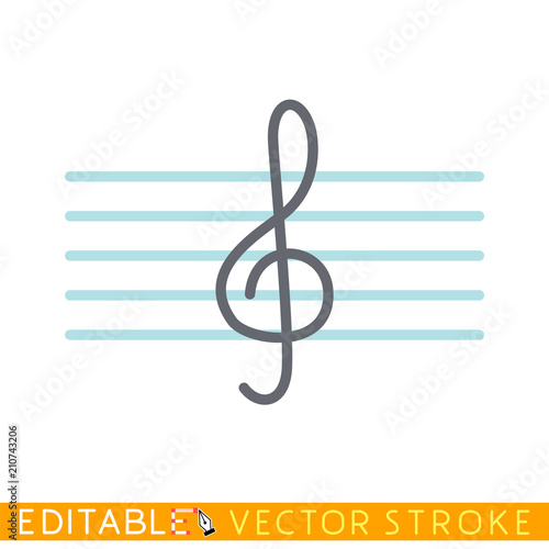 Treble clef icon. Editable stroke sketch icon. Stock vector illustration.