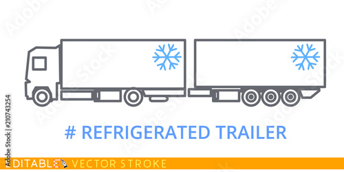 Refrigerated trailer icon. Editable stroke sketch icon. Stock vector illustration.