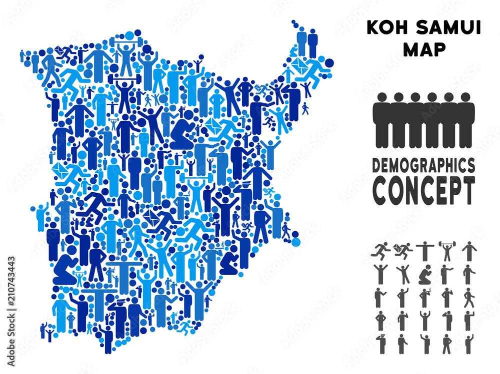 Vector population Koh Samui map. Demography mosaic of Koh Samui map