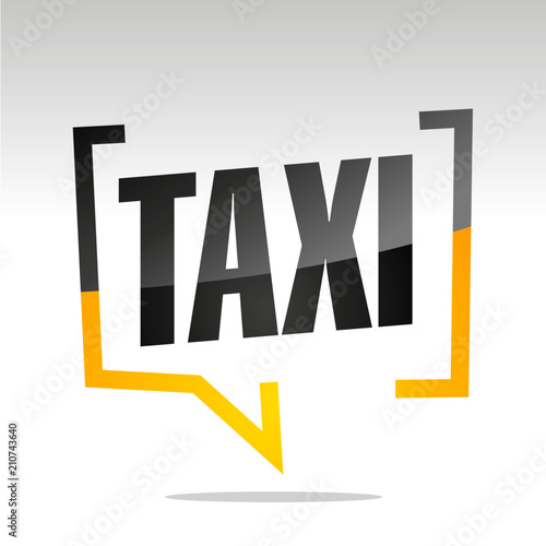 Taxi in brackets speech black yellow white isolated sticker icon